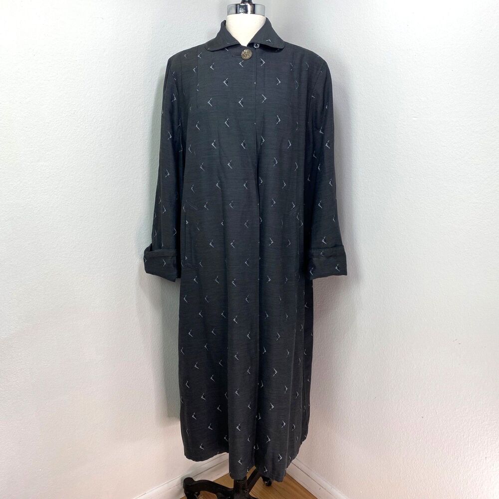 Vintage 50s Black Midi Lightweight Rain Coat XL -2X Wide Long Sleeve Pockets